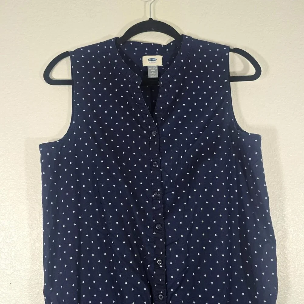 Old Navy Polka Dot Romper Girls Size XXL 16 Blue Button Tie Waist Sleeveless